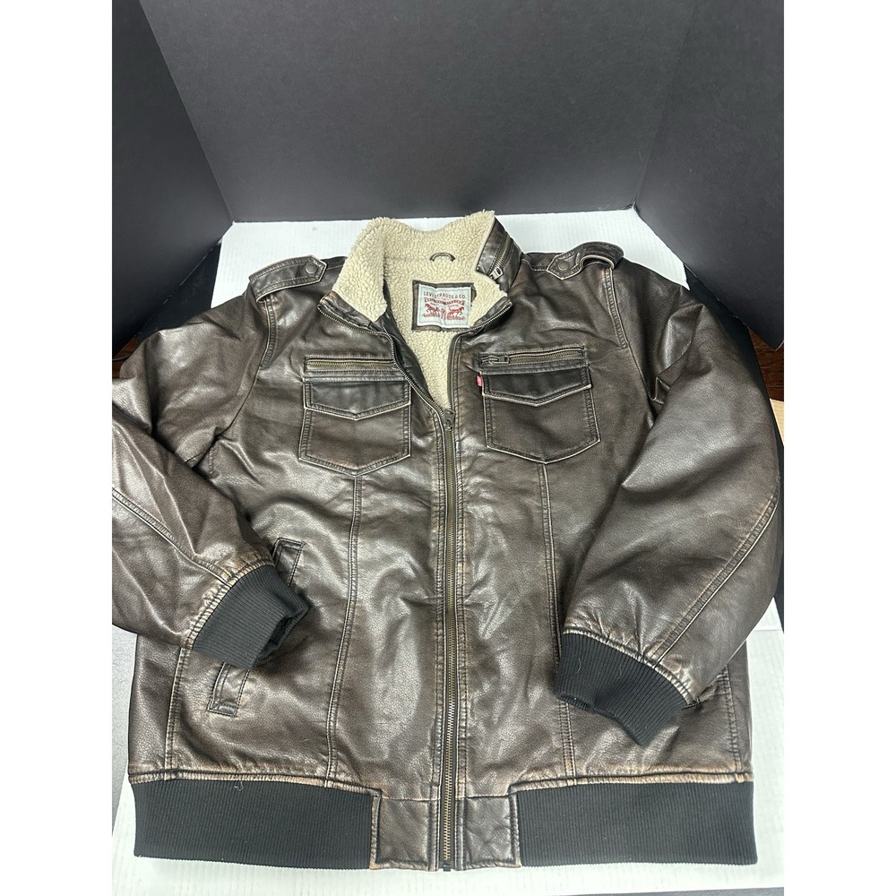 Levi's Men's Brown Faux Leather Sherpa Aviator Bomber Jacket Size 2XL